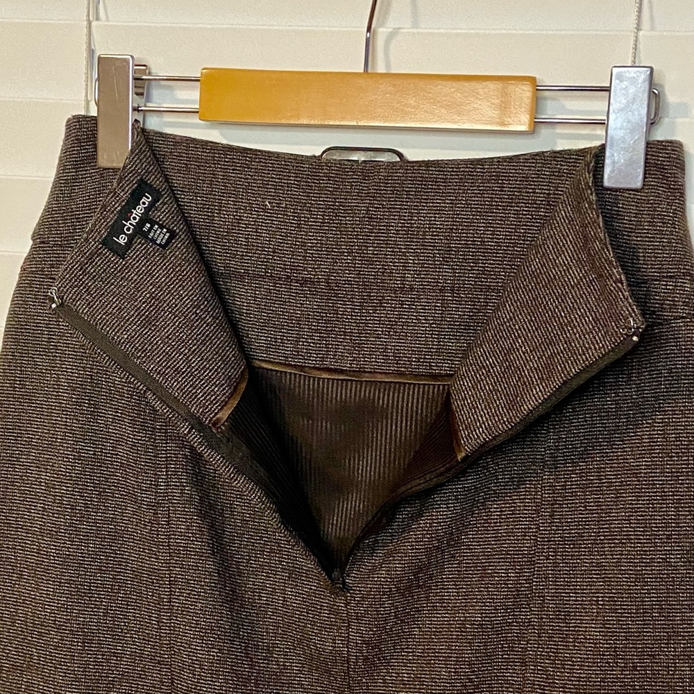LE CHATEAU Vintage Midi Skirt Brown Leather Belt Design Lined Preppy Corpcore - Picture 5 of 13